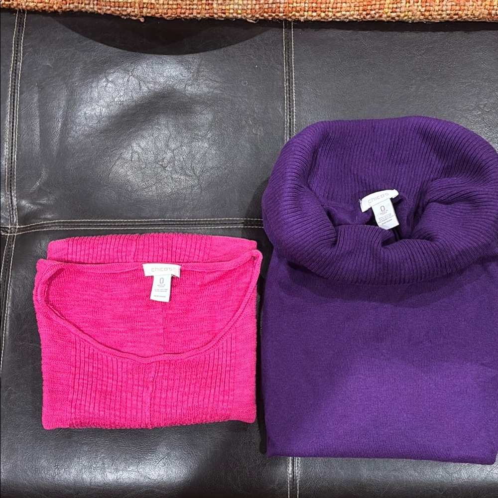 Chico's Pink and Purple Cowl & Turtleneck Sweaters